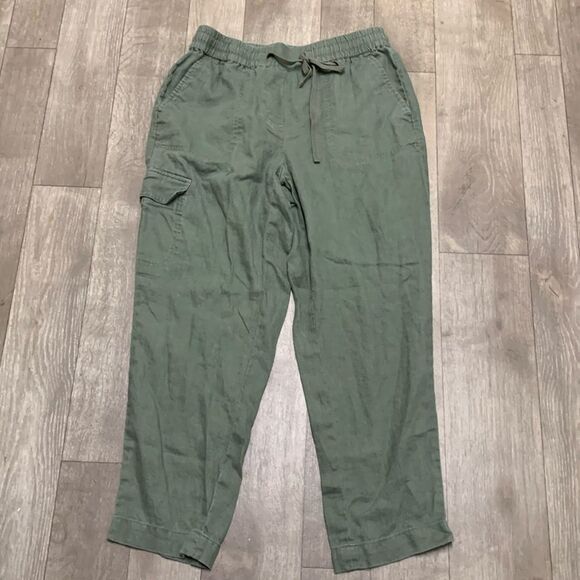 Talbots Pants - Womens Talbots 100% Linen Cargo Lightweight Capri Crop Drawstring Pants‎